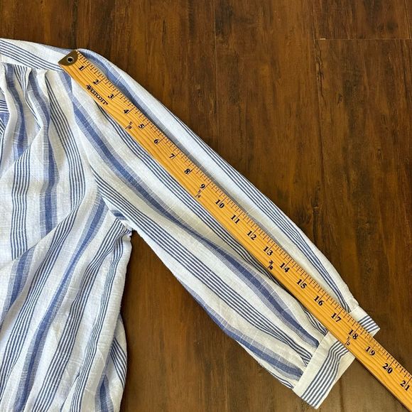 EVERLY Long Sleeve Blue Striped Wrap Top - Picture 8 of 8